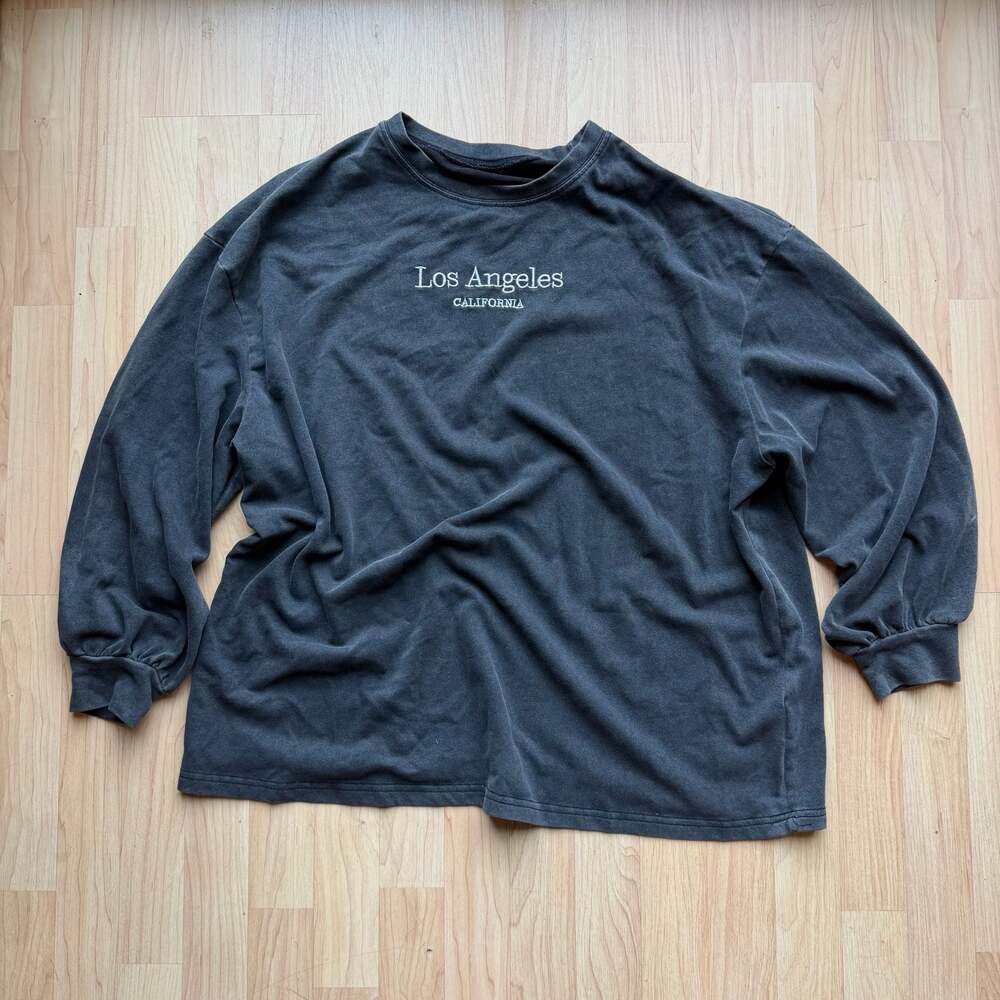 Oversized Acid Washed Look Vintage Knitted Distressed Loose Fit Long Sleeve T-Sh